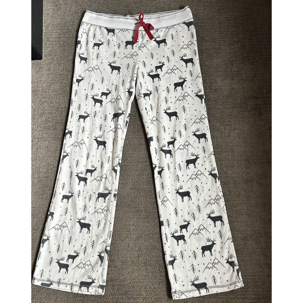 PJ Salvage Fleece Top Pajamas White Moose Winter Outdoors Long Sleeve Sz M - Picture 9 of 14